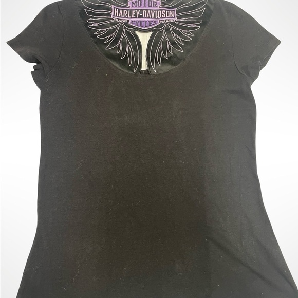 Harley-Davidson Women's Black T-Shirt double sided with wing design size large - Picture 2 of 2